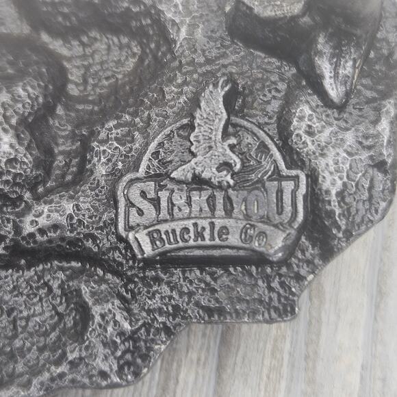VINTAGE SISKIYOU (End Of Trail)‎ BUCKLE Lone Warrior Native American 1988 - Picture 3 of 10